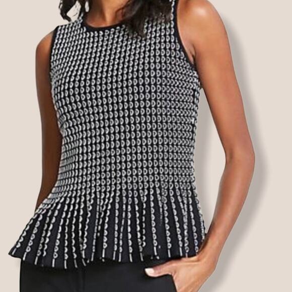 Ann Taylor Embroidered Peplum Knit Sleeveless Sweater Tank Top Black White XS - Picture 3 of 16